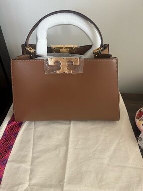 Tory Burch Brown Leather Top-Handle Satchel with Gold Hardware